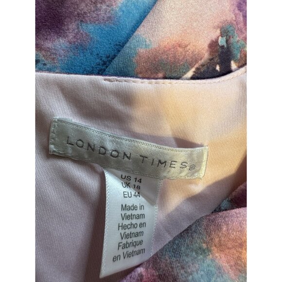 London Times Dress 14 Pink Floral Short Sleeve Stretch Washable NEW - Picture 7 of 8